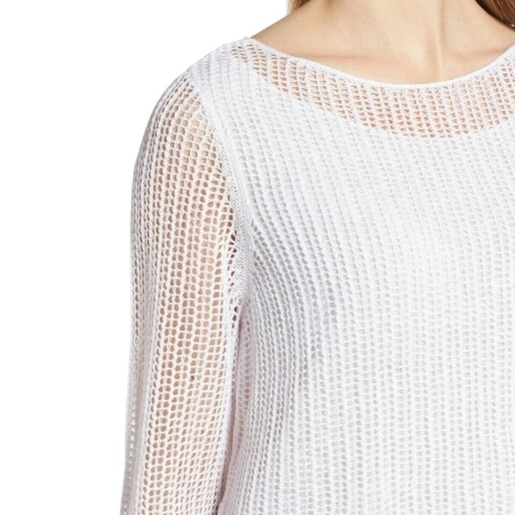Eileen Fisher Linen Knit Mesh Overlay Tiered Layered Sweater Top White Size XXS - Picture 4 of 12